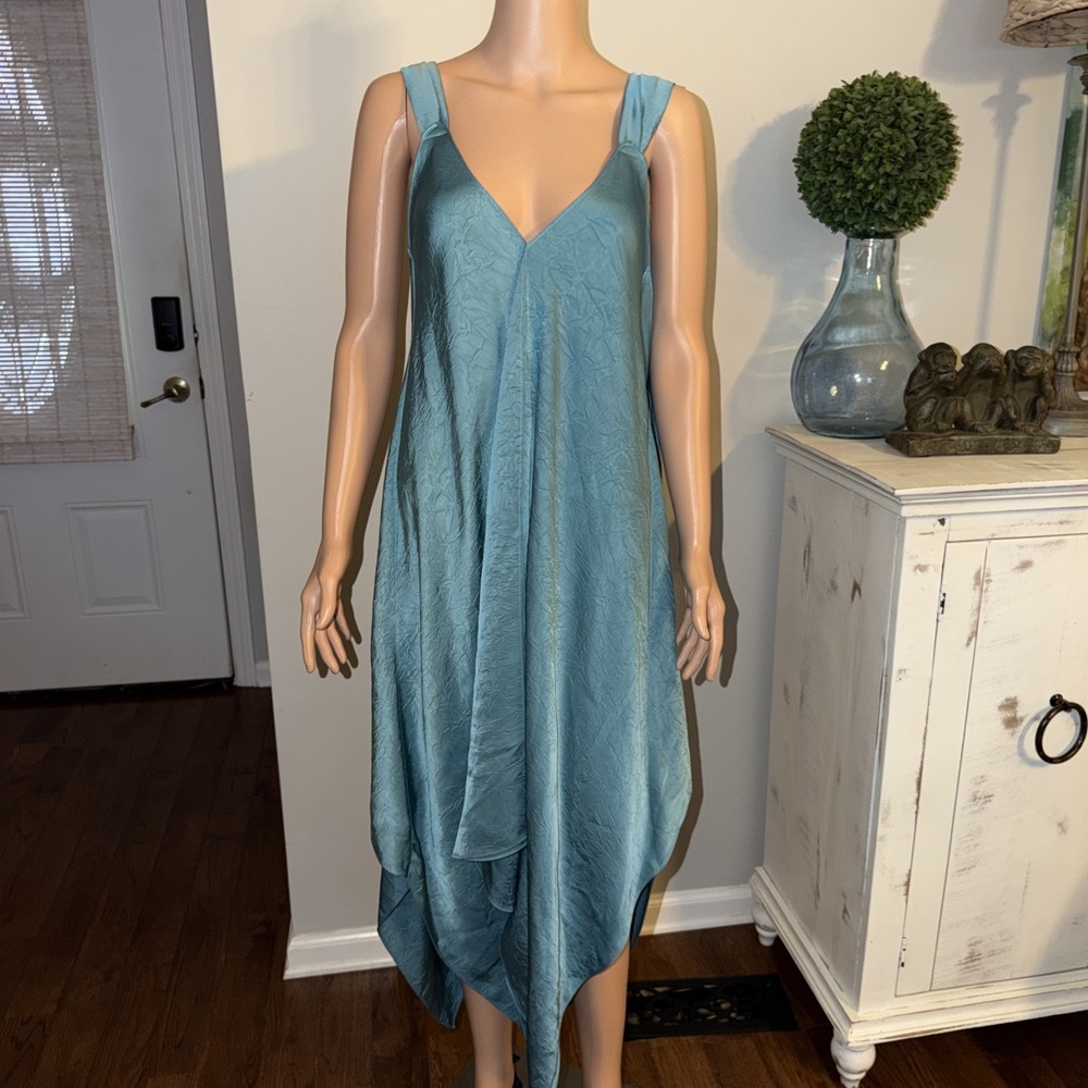 BEFORE YOU with Love Green Handkerchief Slip Dress Midi Resortwear Event